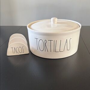 Rae Dunn- White Ceramic Tortilla and Taco Holder Set